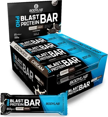 Produktbild von BODYLAB Pro Blast Protein Bar - 12x60g - Cookies & Cream