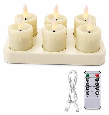 Produktbild von Wiederaufladbare LED Teelichter 6 Stück, mit Fernbedienung, Timer, USB-C Ladestation, dimmbar & flackernde Flamme, für Weihnachten & Hochzeit