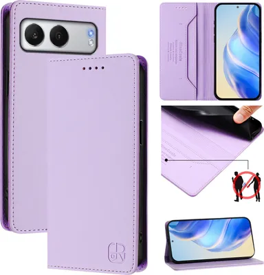 Obrázek produktu pro Kožené pouzdro pro OnePlus Nord 4, flipové pouzdro s přihrádkami na karty, peněženkou a stojánkem Fialový