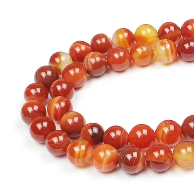 Productafbeelding van Natuurstenen kralen - Rood gestreept carneool agaat - Ronde kralen 6 mm - 60 stuks