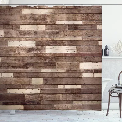 Immagine prodotto di ABAKUHAUS Tenda da doccia in legno, struttura parete-pavimento, assi strutturate, pannelli, stampa artistica, grana, capanna, lodge, motivo legno duro, 175 x 180 cm, marrone