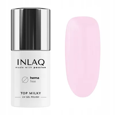 Zdjęcie produktu dla INLAQ Top Mleczny Hybrydowy Różowy No Wipe 6ml Top Milky Top Coat HEMA Free