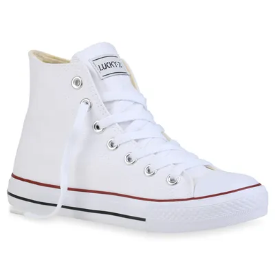 Produktbild von Mytrendshoe Damen High Top Sneakers Sportschuhe Stoffschuhe Kult 815214, Farbe: Weiß, Größe: 42