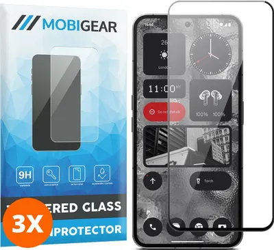 Produktbild von Mobigear Premium 9.98 Nothing Phone (2) Panzerglas Gehärtetes Glas Displayschutz - Hüllenfreundlich - Schwarz (3er Pack)