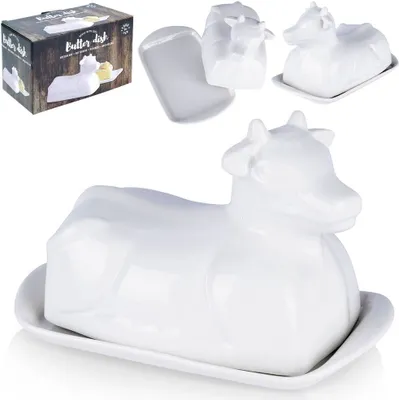 Produktbild von Vilde Butterdose Butterschale Butterbehälter Butterglocke aus Porzellan weiß Kuh
