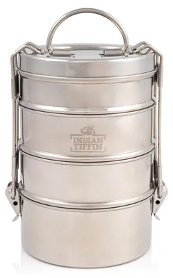 4-lagige Edelstahl Lunchbox, mittel, 1380 ml, silber, BPA-frei