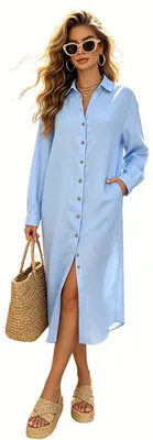 Productafbeelding van Lumoras Linnen Jurk Dames Blauw XL