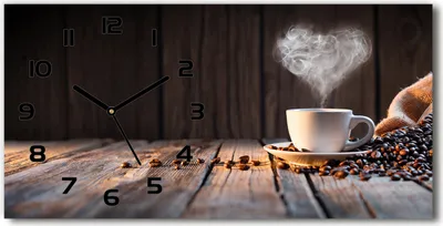 Produktbild von Wanduhr aus Glas – 60x30 cm - Glasbild - Glasuhr - Gehärtetes Glas - schwarze-zeiger - Tasse Kaffee