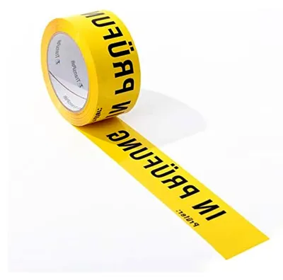 Produktbild von 6 Rollen ISO Kennzeichnungsband, 50 mm breit x 66 lfm, 52 µ, gelb, Aufdruck "In Prüfung", gemäß DIN EN 9001, Acrylatkleber