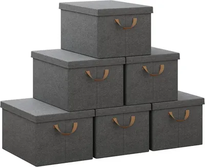 Produktbild von WOLTU 6er Set Aufbewahrungsboxen mit Deckel, mit Griffen, faltbar, Grau, 36L(43x33x26 cm)