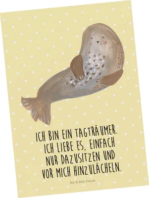 Produktbild von Mr. & Mrs. Panda Grußkarte Robbe Lachen - Gelb Pastell - Geschenk, Robben, bildkarte, Lustige Sprüche, Postkarten, Strand, Ostsee, Postkarte, Ansichtskarten, Nordsee