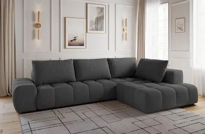 Produktbild von Ecksofa aus Bouclé-Stoff, ESSA - 352x210x85cm, L-Form, Rechts, Sofa, Wohnzimmersofa - Graphit