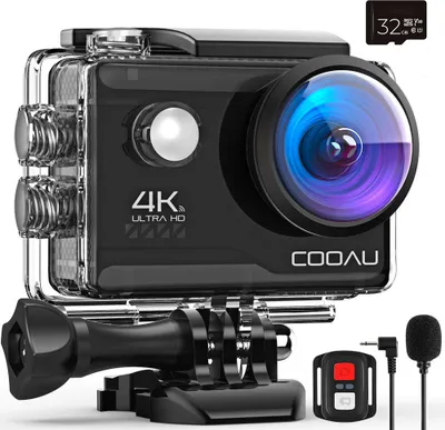 Produktbild von 4K Action cam 20MP WiFi Sports Kamera Ultra HD Unterwasserkamera 40m 170 ° Weitwinkel 2.4G Fernbedienung Zeitraffer mit 2 Stk Akkus & 32 GB SD Karte