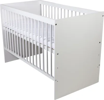 Produktbild von Babybett 120x60 cm Weiß höhenverstellbar mit Schlupfsprossen Kinderbett MDF Kiefer TANY ohne Matratze