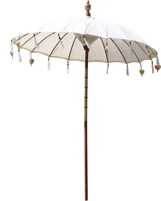 Produktbild von XXL Bali Sonnenschirm Balinesischer Schirm Garten Baumwolle Sonnenschutz Handarbeit Retro Vintage Dekoschirm 2-teilig ca. 220 Ø cm Creme Weiß