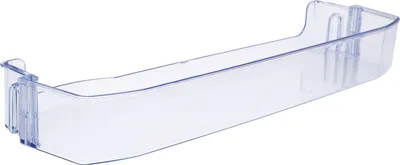 A clear plastic refrigerator shelf or bin.