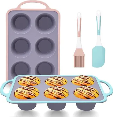 Image de Moules à muffins en silicone avec poignée et revêtement antiadhésif