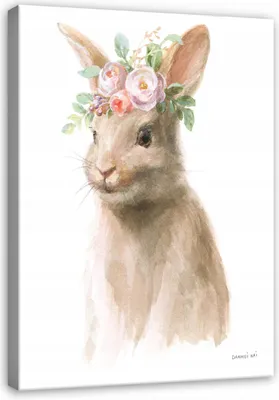 Produktbild von Leinwandbild Kinderzimmer Kaninchen Tiere 100x70 cm Mädchen Kinder Kinderbilder XXL Canvas Wandbilder Kunstdruck Wand Bild auf Leinwand Bilder Aufhängefertig