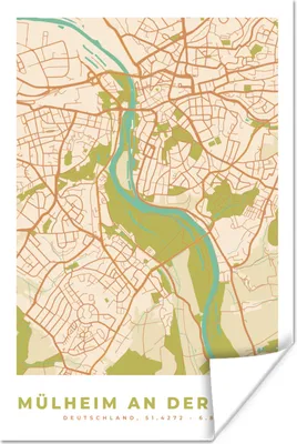 Produktbild von MuchoWow® Poster Jahrgang - Mülheim an der Ruhr - Karte - Stadtplan 120x180 cm - Kunstposter