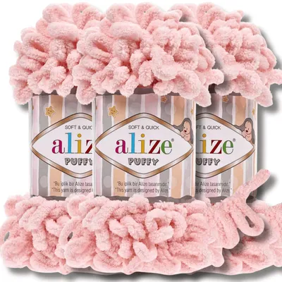 Obrázek produktu pro Alize 3x 100g Puffy, příze, univerzální, vhodná pro háčkování a pletení (barva: pudrově růžová - 340)