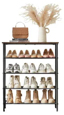 Zdjęcie produktu dla Półka na buty z 5 poziomami – na 12–16 par – kolor vintage (brązowo-czarny) – wymiary: 75 x 30 x 91 cm