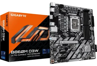 Produktbild von GIGABYTE B860M D3W Mainboard – Intel Core Ultra Series CPUs, 4+1+2-Phasen-VRM, bis zu 9066 MHz DDR5, 2× PCIe 4.0 M.2, 1-GbE-LAN, USB 3.2 Gen 1, Intel, LGA 1851 (Socket V1), Intel Core Ultra (Serie 1), Intel Core Ultra (Series 2), LGA 1851, DDR5-SDRAM, 256 GB