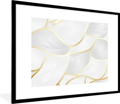 Produktbild von MuchoWow® Gerahmtes Poster Abstraktes Muster mit goldenen Linien 80x60 cm - Poster mit Schwarzem Bilderrahmen Wandposter Rahmen Foto Bilder - Schlafzimmer-Dekorationen - Fotoposter