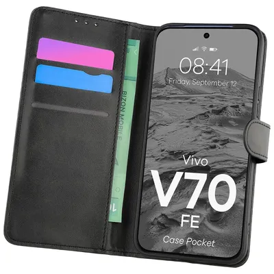 Produktbild von Handyhülle mit Klappe für Vivo V70 FE 5G, Bizon Case Pocket, Schwarz