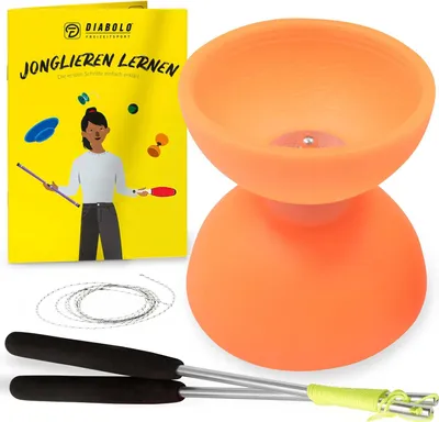 Produktbild von Diabolo Freizeitsport Diabolo Set mit PLAY Diabolo UV Comet (orange) - inkl. Alu-Handstäben, Ersatzschnur und Jonglageanleitung