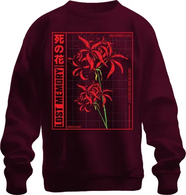 Produktbild von Rote Spinnenlilie LOST MEMORY japanische Blume Anime Otaku Ästhetik Uni Sweatshirt Pullover, Burgundy, XL