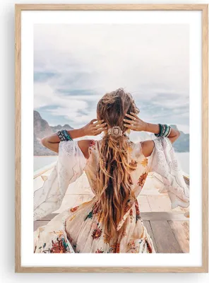 Produktbild von Gerahmtes Poster - Rahmen in heller Eiche - Frau Boot Rücken - 50x70 cm - Wand Bild - Wanddeko - Wandbilder - Kunstposter - Wandposter - Bilderrahmen - Bilder - Kunstdruck - P2NPA50x70-5059