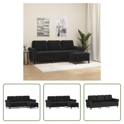 Immagine prodotto di The Living Store Divano a 3 posti con poggiapiedi nero 180 cm in velluto