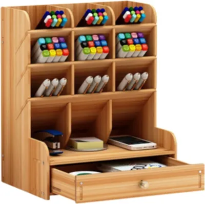Produktbild von Stiftehalter Organizer, Stifthalter Aufbewahrungsbox aus Holz, Schrein Stiftehalter, multifunktionaler Schreibtisch-Organizer für Zuhause, Büro und Schule, 13 Fächer