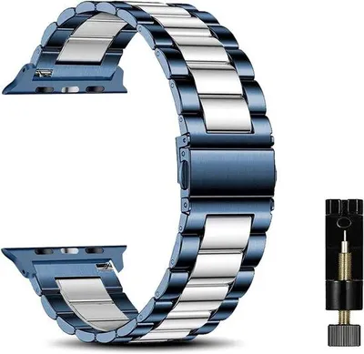 Productafbeelding van Metalen horlogeband voor Apple Watch 44 mm/42 mm/45 mm/49 mm - Uni roestvrij staal - Blauw/zilver