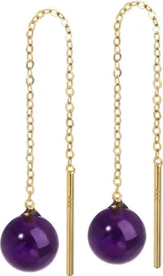 Produktbild von Paar Echt Amethyst Durchzieher 6mm Gelbgold 333 8 Karat Gold Ohrringe Ohrhänger