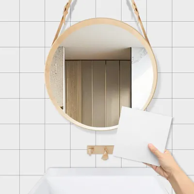 Zdjęcie produktu dla Samoprzylepne naklejki na płytki 15x15 cm, 96 sztuk, biały, wodoodporne PCV, do kuchni