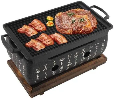 Obrázek produktu pro Miniaturní gril Hibachi – s roštem na uhlí – ideální pro kempování a zahradu – pro romantické grilování