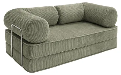 Zdjęcie produktu dla SURB Sofa 100 Modulares – modułowa sofa, dwuosobowa, rozkładana, sofa podłogowa wykonana z tkaniny POSO, wymiary: 200 x 100 cm, kolor: oliwkowy