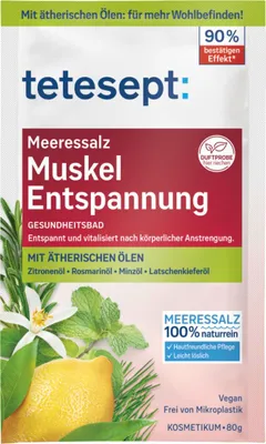 Produktbild von Tetesept Meeressalz Gesundheitsbad zur Muskel Entspannung, 80 g Pulver
