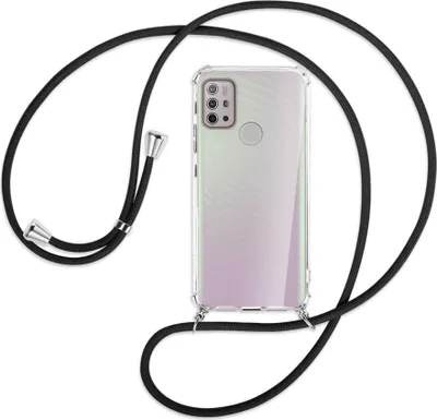 Produktbild von Handykette Backcover-Schutzhülle mit Band (Metall silberfarben) für Motorola Moto G10 (Power), G20, G30 - schwarz