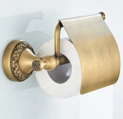 Produktbild von Antikes Toilettenpapierhalter aus Messing mit Klappdeckel und Bohrmechanismus für den Badezimmerschmuck
