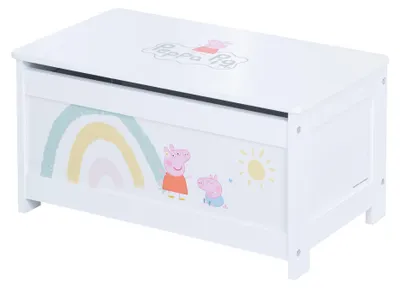 Immagine prodotto di cassapanca per bambini Peppa Pig in legno - Seduta pieghevole con chiusura ammortizzata - Panca bianca / stampa rosa
