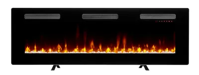 Imagen del producto de Chimenea mural Dimplex Sierra Optiflame para televisión, de 60 pulgadas (152,4 cm), con montaje en pared, instalación empotrada o posibilidad de uso independiente con patas. Ofrece 7 colores de llama, 3 decoraciones diferentes, cristal de superficie fría, y un ventilador de calefacción de 1,6 kW