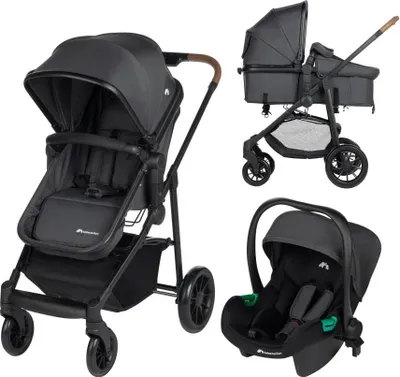 Produktbild von Bebeconfort Haze Trio, Kinderwagen 3-in-1 Komplettset, 0-4 Jahre, 2-in-1-Sitzeinheit, wendbarer & leichter Kinderwagen, Babyschale, Mineral Graphite