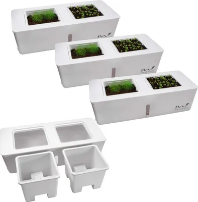 Produktbild von 4er Set Indoor Kräutertopf selbstbewässernd Küchen Kräuter Gewächshaus Pflanzgefäß