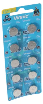 Produktbild von 10er Set LR43, VA12GA, 186, 84, LR1142 Knopfzelle Vinnic G12, AG12, L1142, RW84, D186