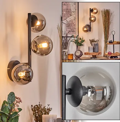 Produktbild von Isorella Wandlampe aus Metall/Glas in Schwarz/Rauchfarben