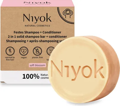 Produktbild von Niyok 2-in-1 Festes Shampoo+Conditioner "Soft Blossom" (80g), Vegane Haarseife, Nachhaltiges Shampoo & Spülung, Haarshampoo & Haarspülung, Plastikfrei