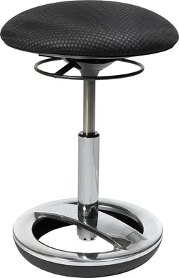 A black and silver adjustable stool on a white background.