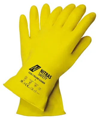 Produktbild von 12x NITRAS YELLOW CLEANER, Chemikalienschutzhandschuhe, Latex, gelb (Farbcode: 4300), Länge 30 cm, velourisiert, Schutz gegen Mikroorganismen und Bakterien, für Lebensmittelkontakt, Rollran| Packung (12 Paare)